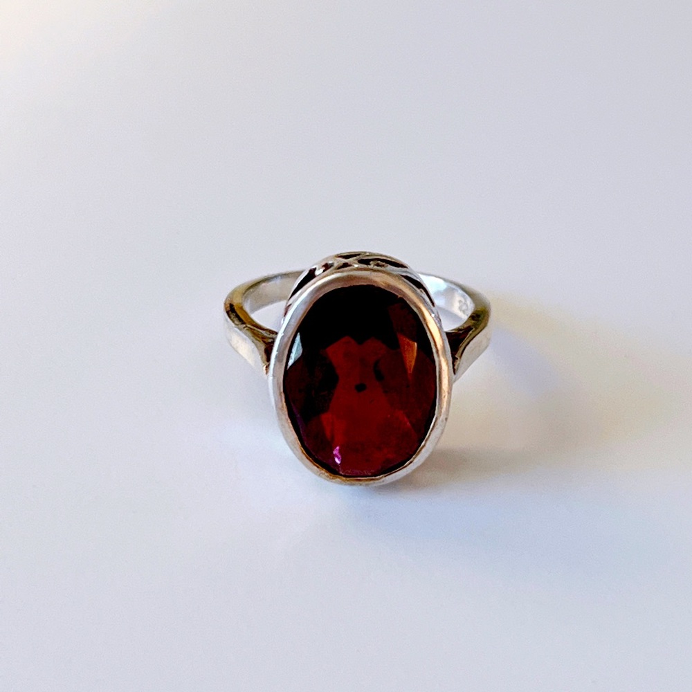 Garnet & Sterling Silver Ring